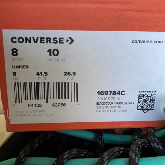 Converse Chuck 70 Hi Black/Court Purple/Egret Men’s - Picture 16 of 16